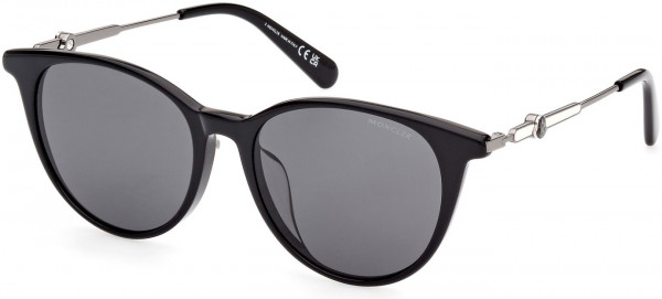 Moncler ML0226-F Sunglasses, 01A - Shiny Bilayer Black & Silver, Shiny Palladium / Smoke Lenses