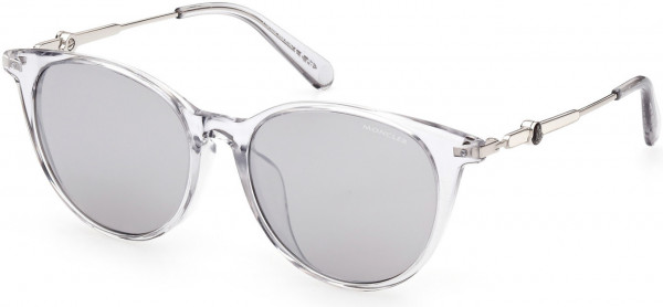 Moncler ML0226-F Sunglasses, 20C - Shiny Transparent Crystal, Shiny Pale Gold / Smoke Mirror Lenses