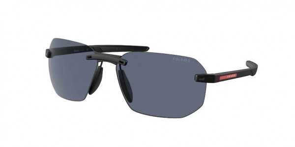Prada Linea Rossa PS 09WS Sunglasses, DG009R BLACK RUBBER BLUE (BLACK)
