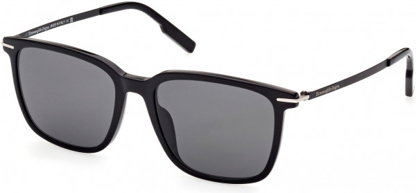 Ermenegildo Zegna EZ0206 Sunglasses, 01A - Shiny Black, Semi-Shiny Black / Smoke