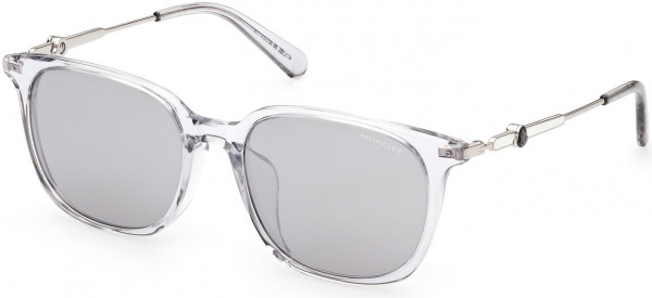 Moncler ML0225-F Sunglasses, 20C - Shiny Transparent Crystal, Shiny Palladium / Smoke Mirror Lenses