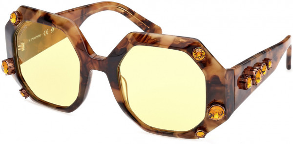 Swarovski SK0375 Sunglasses, 52G - Dark Havana / Brown Mirror