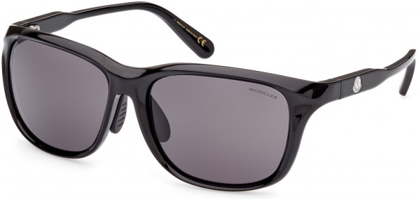 Moncler ML0234-K Sunglasses, 01A - Shiny Black  / Smoke Lenses