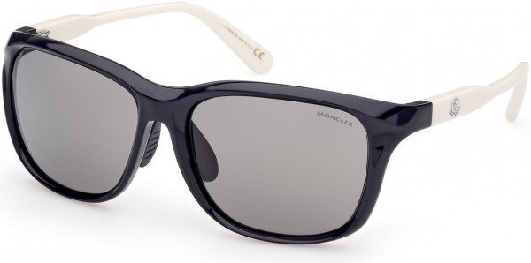 Moncler ML0234-K Sunglasses, 90A - Shiny Navy, Shiny Ivory / Smoke Lenses
