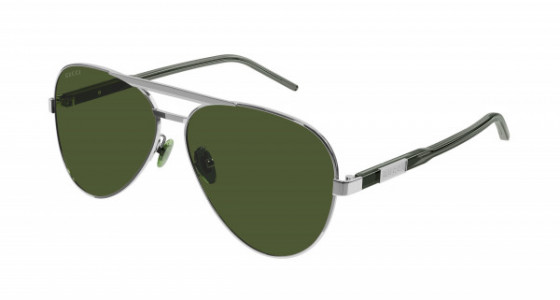 Gucci GG1163S Sunglasses, 002 - SILVER with GREY temples and GREEN lenses