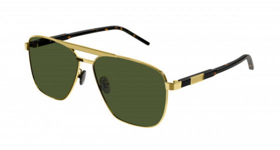 Gucci GG1164S Sunglasses, 004 - GOLD with HAVANA temples and GREEN lenses
