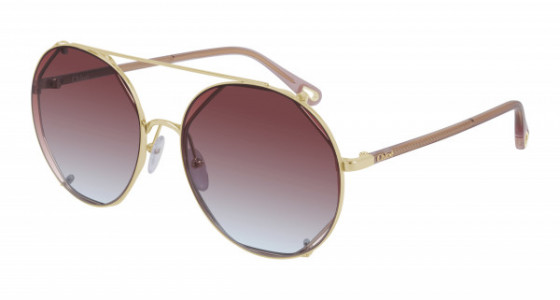 Chloé CH0041S Sunglasses, 004 - GOLD with PINK temples and RED lenses