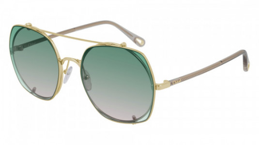 Chloé CH0042S Sunglasses, 001 - GOLD with BEIGE temples and GREEN lenses