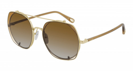 Chloé CH0042S Sunglasses, 003 - GOLD with BROWN temples and ORANGE lenses