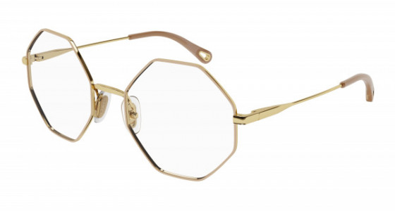 Chloé CH0022O Eyeglasses, 009 - NUDE with GOLD temples and TRANSPARENT lenses