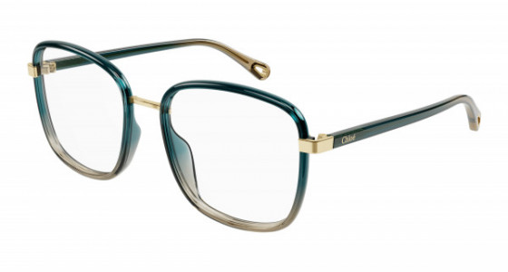 Chloé CH0034O Eyeglasses, 012 - GREEN with BLUE temples and TRANSPARENT lenses