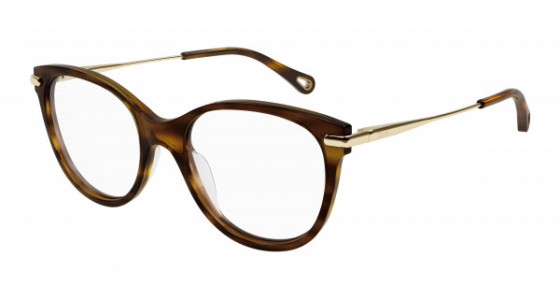 Chloé CH0058O Eyeglasses, 001 - HAVANA with GOLD temples and TRANSPARENT lenses