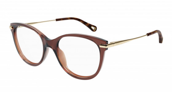 Chloé CH0058OA Eyeglasses, 002 - BROWN with GOLD temples and TRANSPARENT lenses
