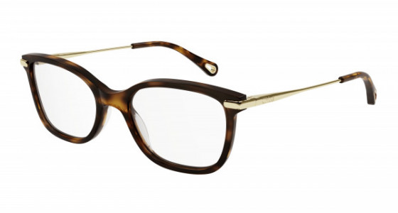 Chloé CH0059O Eyeglasses, 001 - HAVANA with GOLD temples and TRANSPARENT lenses