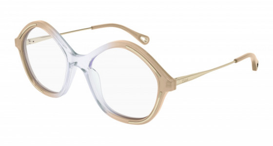 Chloé CH0062O Eyeglasses, 002 - NUDE with GOLD temples and TRANSPARENT lenses