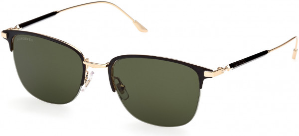 Longines LG0022 Sunglasses, 02N - Shiny Pale Gold, Matte Black / Green Lenses