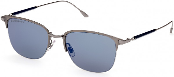Longines LG0022 Sunglasses, 09C - Matte Gunmetal, Shiny Blue / Smoke With Blue Mirror Lenses