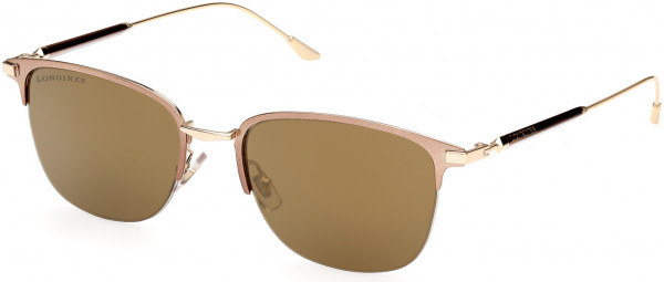 Longines LG0022 Sunglasses, 36G - Shiny Pale Gold, Shiny Bronze / Brown Mirror Lenses