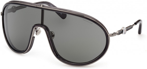 Moncler ML0222 Vangarde Sunglasses, 01A - Transparent Dark Gray, Gunmetal / Smoke Lenses