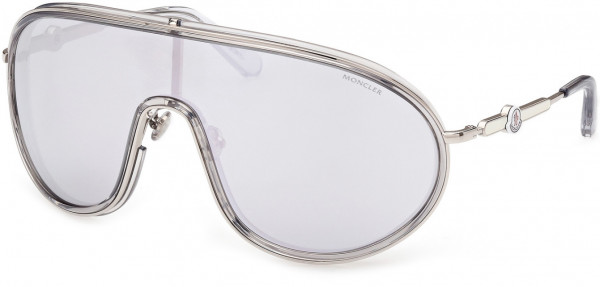 Moncler ML0222 Vangarde Sunglasses, 20C - Transparent Ice Gray, Palladium Temples / White Mirror Lenses