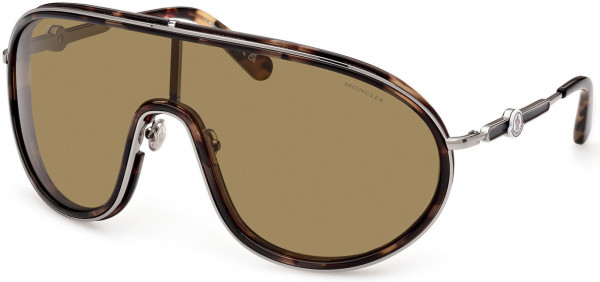 Moncler ML0222 Vangarde Sunglasses, 55N - Olive Havana, Light Ruthenium/ Olive Lenses