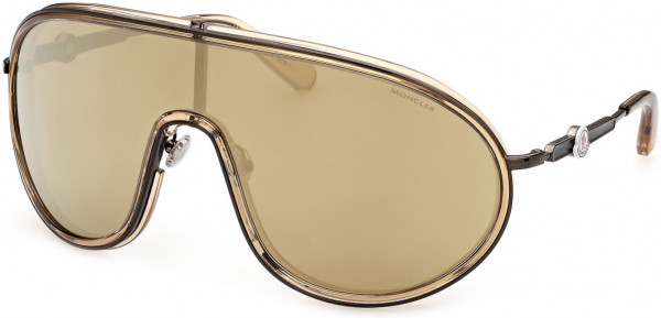 Moncler ML0222 Vangarde Sunglasses, 57L - Transparent Amber, Brushed Gunmetal / Bronze Mirror Lenses