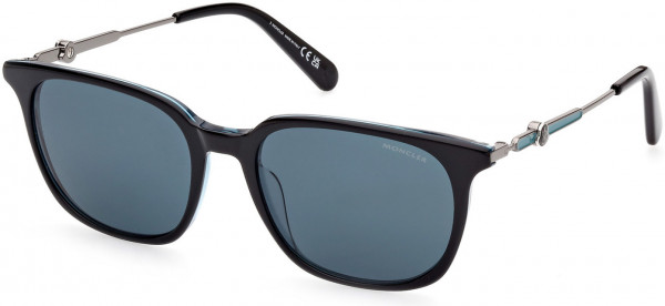 Moncler ML0225 Sunglasses, 05V - Shiny Bilayer Black And Transp Blue / Blue Lenses