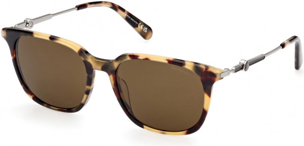 Moncler ML0225 Sunglasses, 55J - Shiny Olive Havana / Roviex Lenses