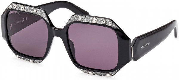 Swarovski SK0382 Sunglasses, 01A - Shiny Black  / Smoke