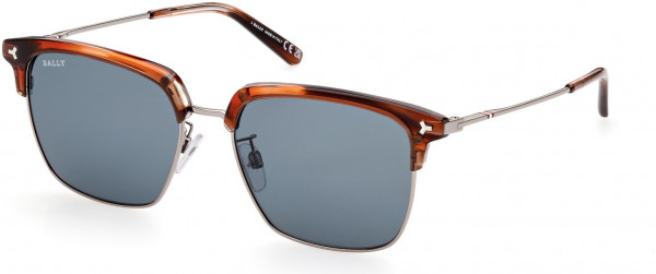 Bally BY0090-D Sunglasses, 50V - Shiny Transparent Brown, Shiny Light Ruthenium / Blue Lenses