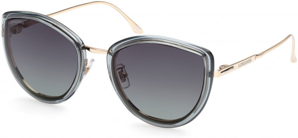 Longines LG0010-H Sunglasses, 84W - Shiny Transparent Blue, Shiny Pale Gold / Gradient Blue Lenses