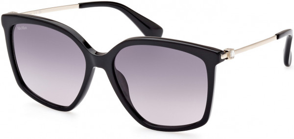 Max Mara MM0055 Jewel3 Sunglasses, 01B - Shiny Black, Shiny Pale Gold / Gradient Smoke Lenses