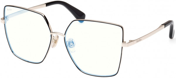 Max Mara MM5073-H-B Eyeglasses, 005 - Shiny Black Enamel, Pale Gold, Shiny Black/ Blue Block Lenses Fw22 Adv