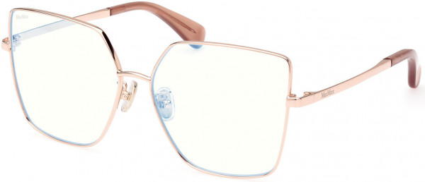 Max Mara MM5073-H-B Eyeglasses, 033 - Shiny Rose Gold, Shiny Milky Nude / Blue Block Lenses