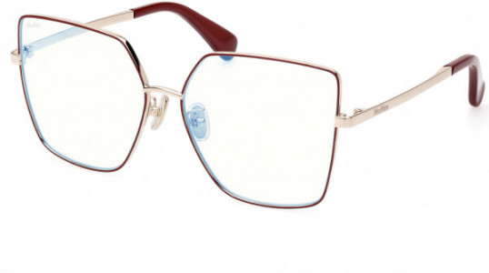 Max Mara MM5073-H-B Eyeglasses, 068 - Shiny Burgundy Enamel, Shiny Pale Gold / Blue Block Lenses