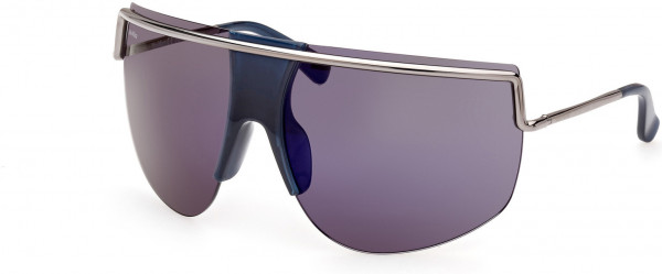 Max Mara MM0050 Sophie Sunglasses, 90X - Shiny Blue, Shiny Milky Blue / Smoke With Blue Mirror Lenses - Ltd Sku