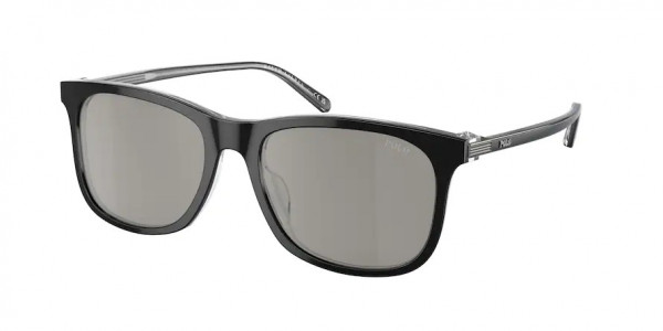 Polo PH4186U Sunglasses, 60266G SHINY BLACK ON CRYSTAL 80S SIL (BLACK)