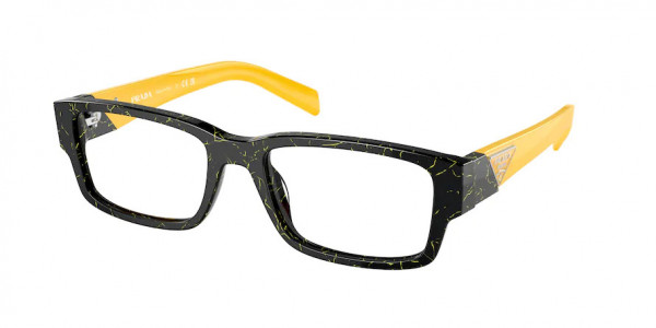 Prada PR 07ZV Eyeglasses, 19D1O1 BLACK/YELLOW MARBLE (BLACK)