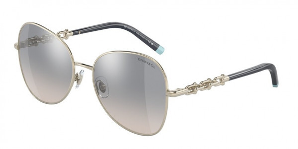 Tiffany & Co. TF3086 Sunglasses, 61791U PALE GOLD GRADIENT BLUE MIRROR (GOLD)