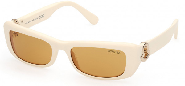 Moncler ML0245 Minuit Sunglasses, 25E - Solid Ivory, Shiny Pale Gold Logo / Honey Lenses