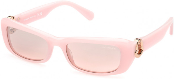 Moncler ML0245 Minuit Sunglasses, 72Z - Milky Candy Pink, Pink Gold Logo / Peach & Grad. Flash Silver Lenses