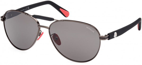 Moncler ML0241-H Steller Sunglasses, 08A - Shiny Gunmetal, Black / Smoke Lenses