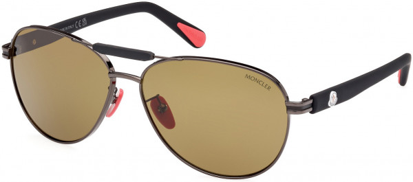 Moncler ML0241-H Steller Sunglasses, 08H - Shiny Gunmetal, Black / Yellow Lenses (Polarized)