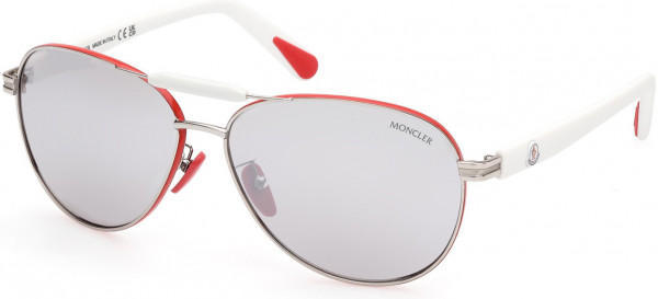 Moncler ML0241-H Steller Sunglasses, 16C - Shiny Palladium, Black / Smoke Mirror Lenses
