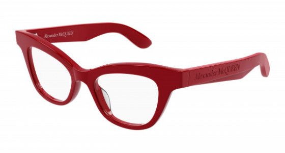 Alexander McQueen AM0381O Eyeglasses, 003 - RED with TRANSPARENT lenses
