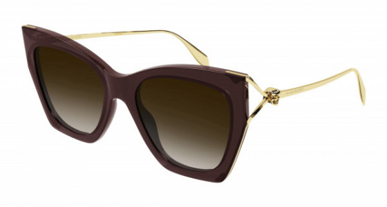 Alexander McQueen AM0375S Sunglasses, 002 - BROWN with GOLD temples and BROWN lenses