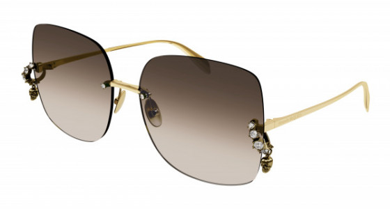Alexander McQueen AM0390S Sunglasses, 002 - GOLD with BROWN lenses