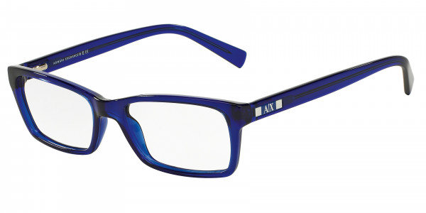 Armani Exchange AX3007 Eyeglasses, 8018 SHINY TRANSPARENT BLUE (BLUE)