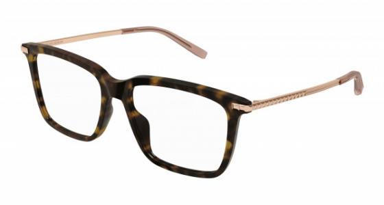 Boucheron BC0131O Eyeglasses, 002 - HAVANA with GOLD temples and TRANSPARENT lenses