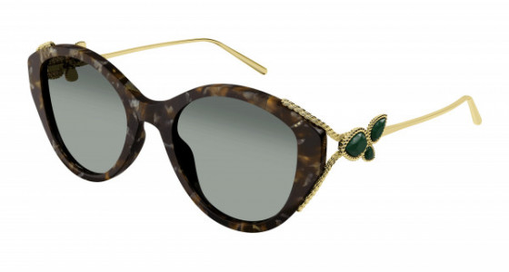 Boucheron BC0134S Sunglasses, 002 - HAVANA with GOLD temples and GREEN lenses